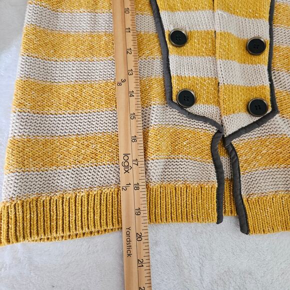 LOFT Military Style Cardigan Sweater Yellow Cream Striped Cotton Size Small - Picture 11 of 12